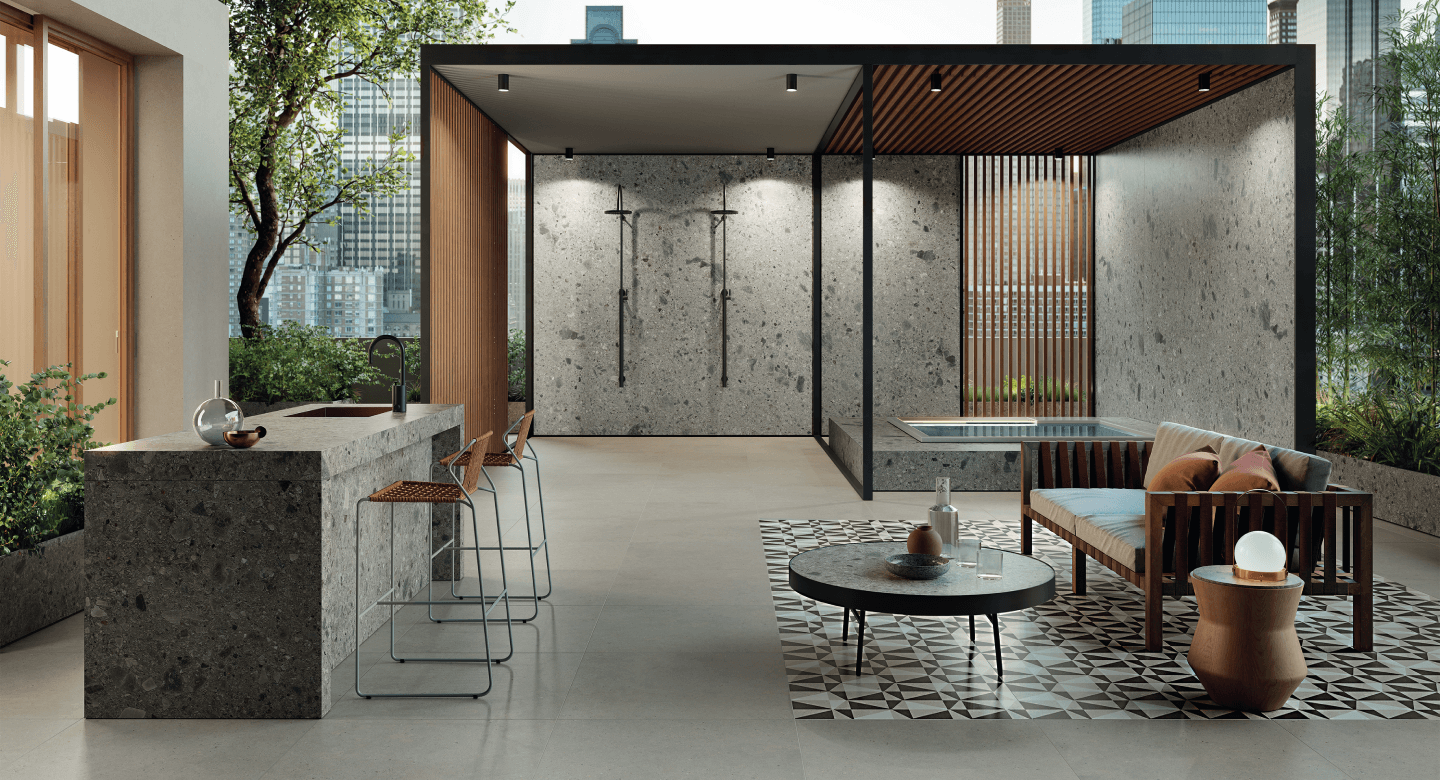 PAGE 10 and 11 FOSSIL GREY TERRAZZO GREY